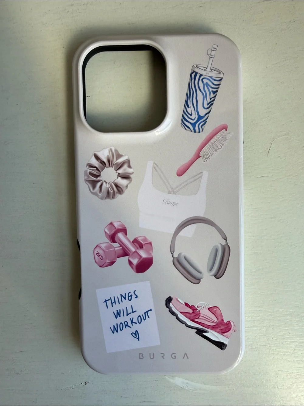 Burga White Phone Case with Pink Fitness Accents